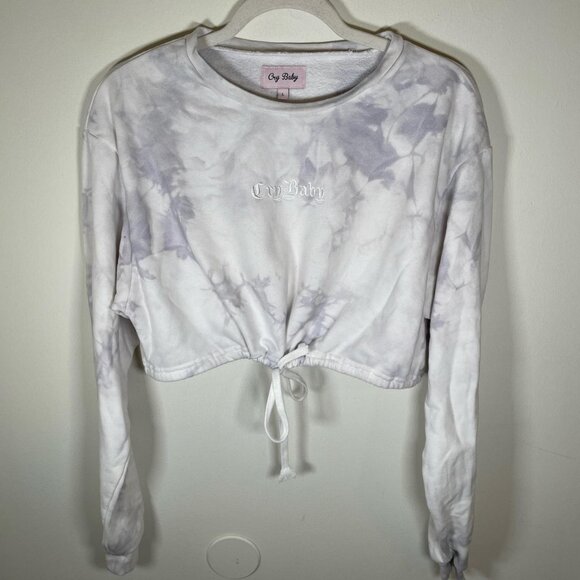 Cry Baby Tie Dye Cropped Cinched Crewneck Sweatshirt - Picture 1 of 2